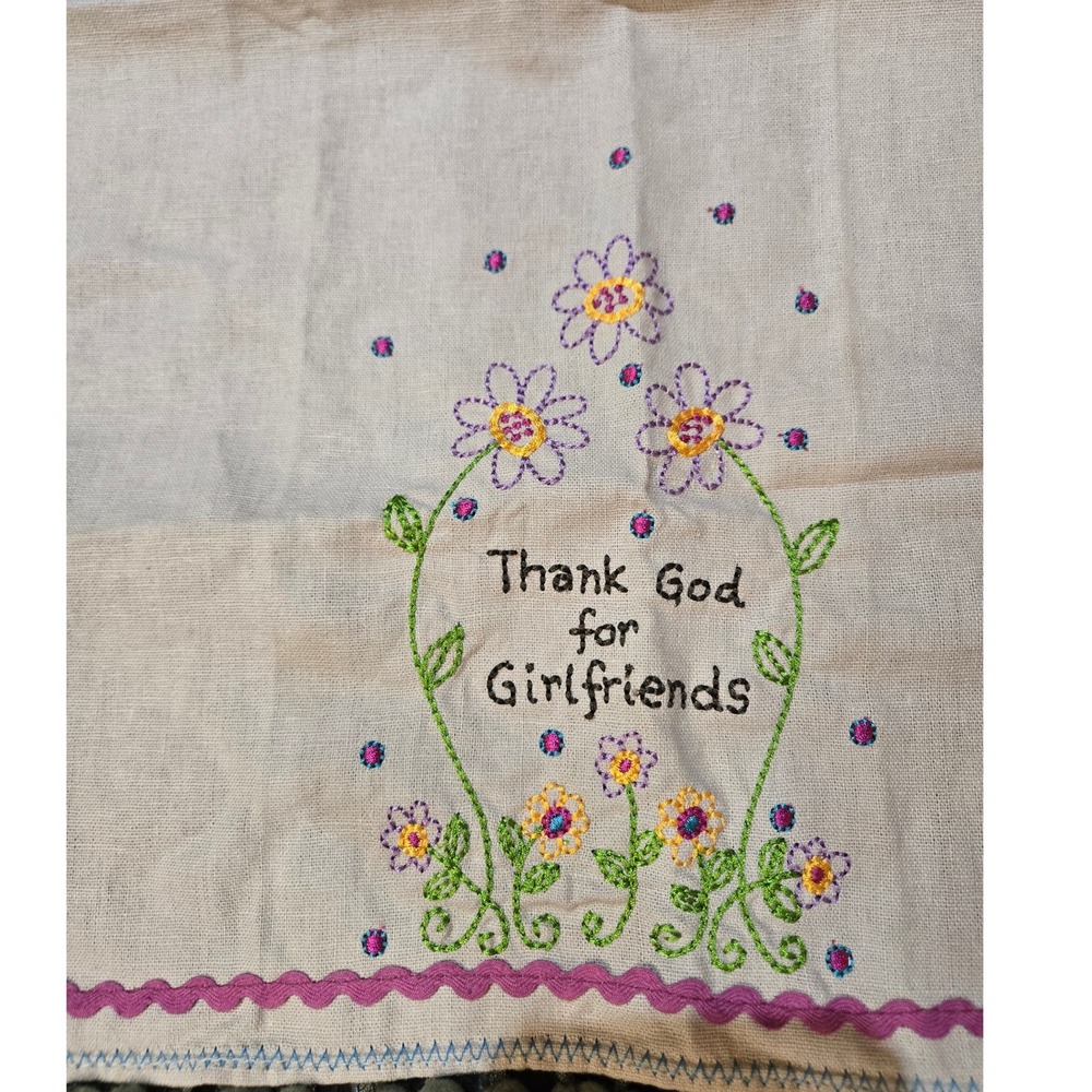 Natural Life Tea Towel‎ Thank God for Girlfriends Linen Cotton Floral NWT